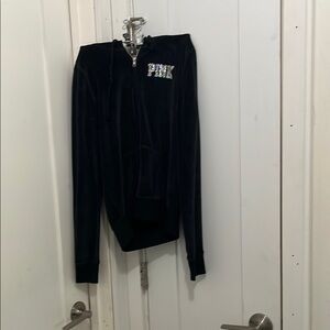 Black Velour Hoodie with Sequin Logo